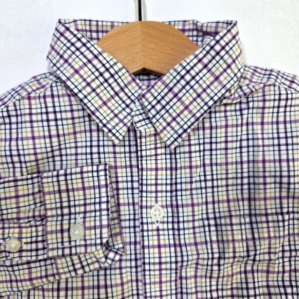 Janie and Jack Plaid Button Down Shirt 3 Purple Yellow Long Sleeve Dressy Preppy